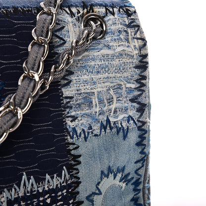 Chanel Denim Tweed Patchwork Jumbo Single Flap Blue 8 of 9