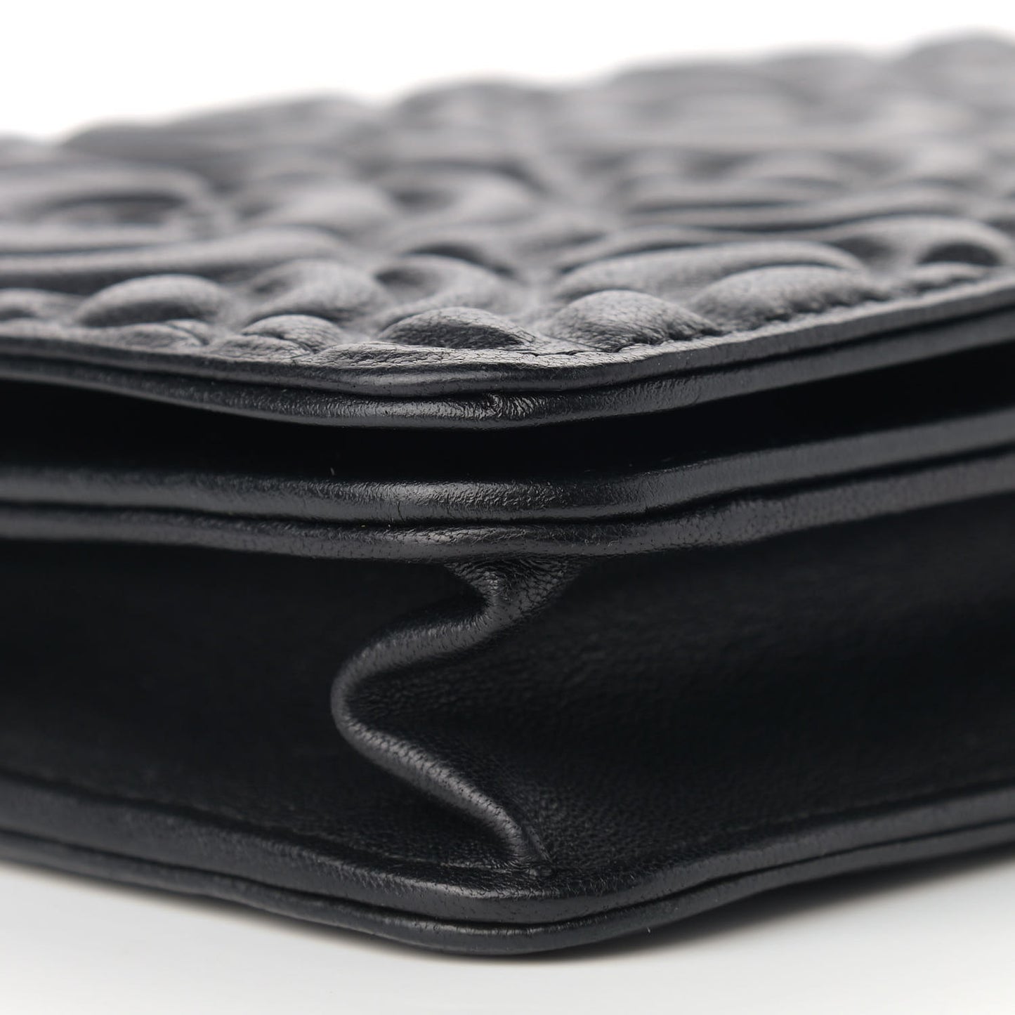 Lambskin Camellia Embossed Wallet on Chain WOC Black