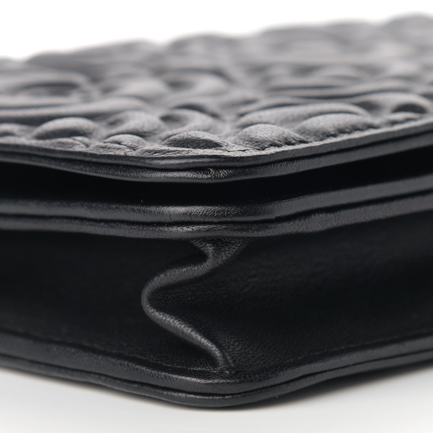 Chanel Lambskin Camellia Embossed Wallet on Chain WOC Black 9 of 11