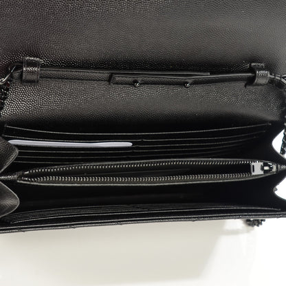 Saint Laurent Grain De Poudre Matelasse Chevron Medium Monogram Chain Wallet Black 6 of 8