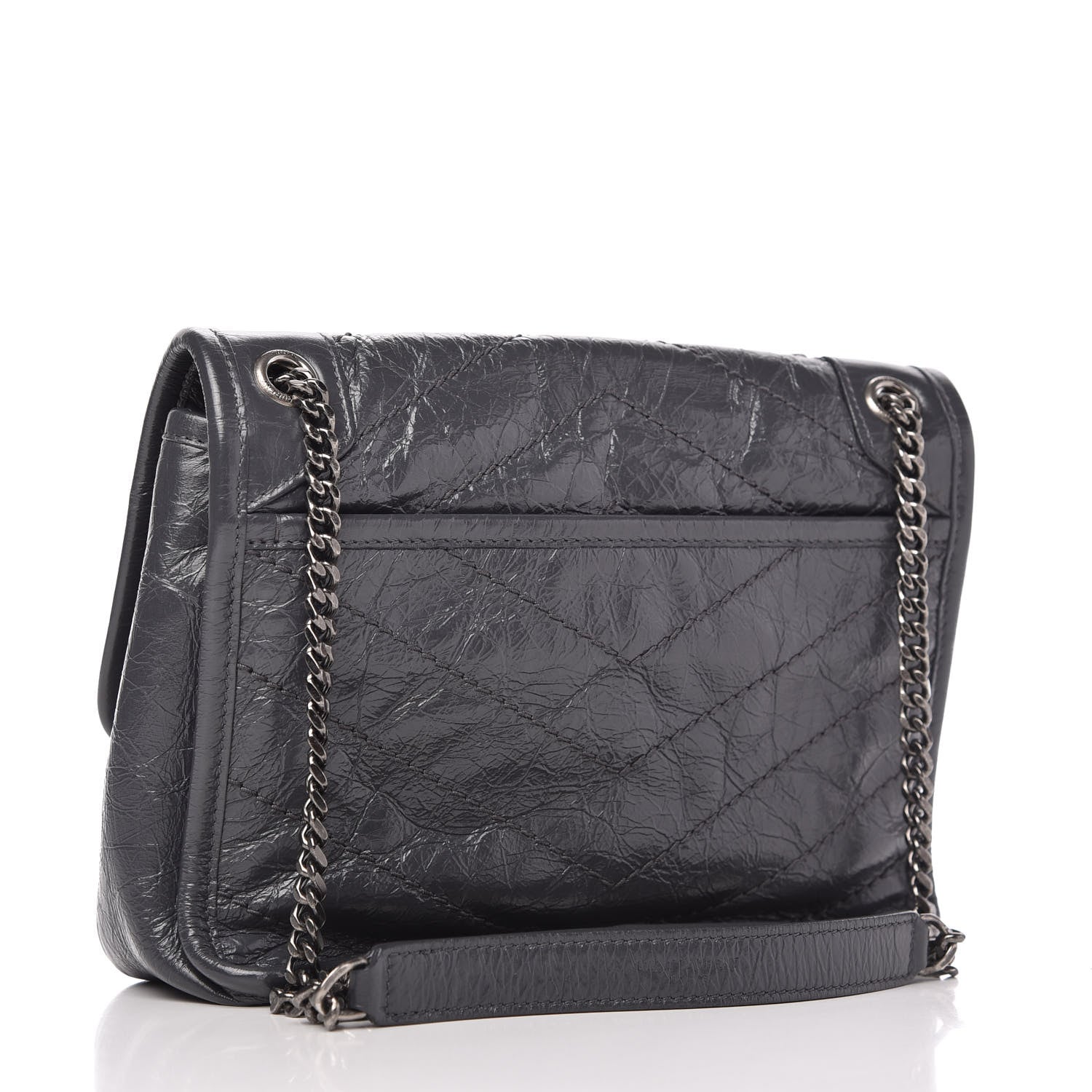Saint Laurent Crinkled Calfskin Matelasse Monogram Baby Niki Chain Satchel Storm 3 of 12