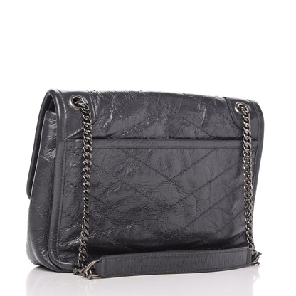 Saint Laurent Crinkled Calfskin Matelasse Monogram Baby Niki Chain Satchel Storm 3 of 12