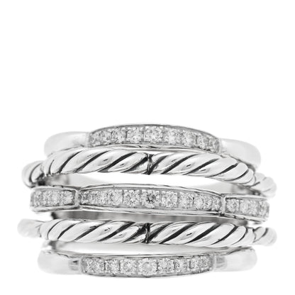David Yurman Sterling Silver Diamond 15mm Tides Dome Ring 53 6.25 1 of 4