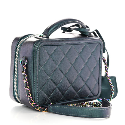 Chanel Iridescent Caviar Quilted Small CC Filigree Vanity Case Dark Turquoise 3 of 10