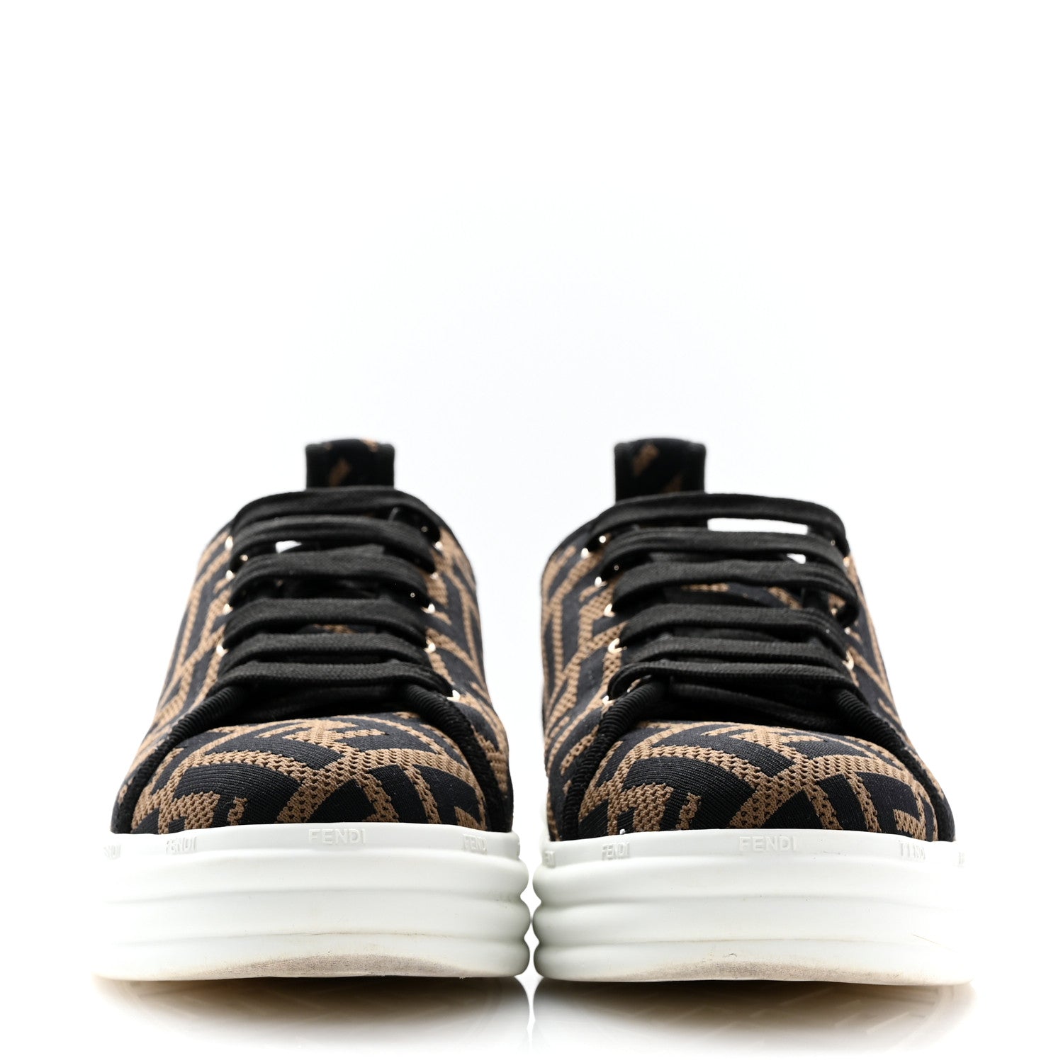 Fendi Fabric FF Micro-Perforated Rise Low Top Sneakers 38.5 Tobacco Black 3 of 10