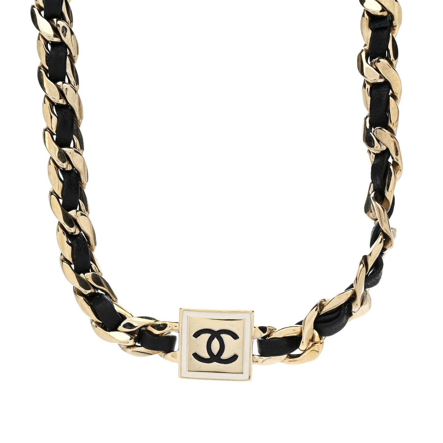 Metal Lambskin CC Square Choker Gold Black White