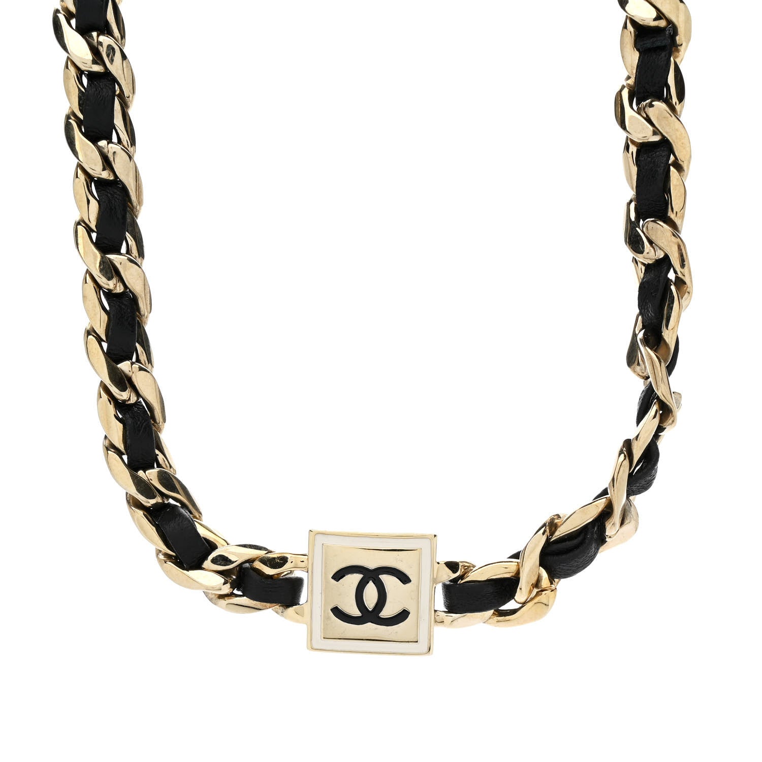 Chanel Metal Lambskin CC Square Choker Gold Black White 1 of 7