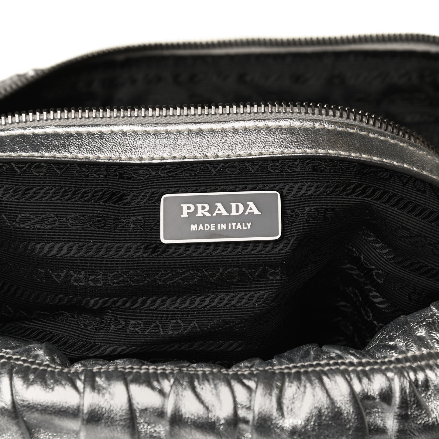 Metallic Nappa Gaufre Messenger Tote Silver