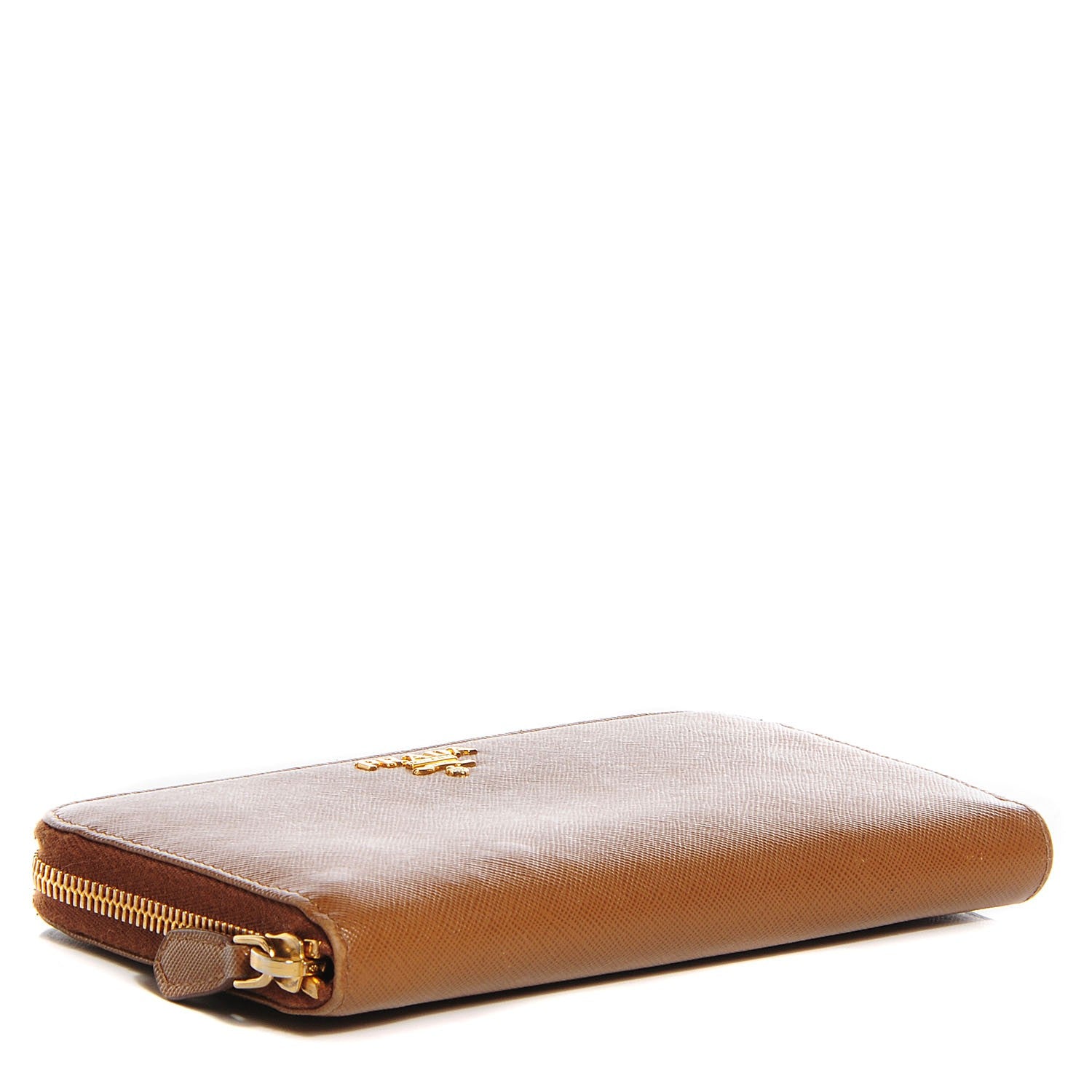 Prada Saffiano Metal Zip Around Wallet Caramel 3 of 8