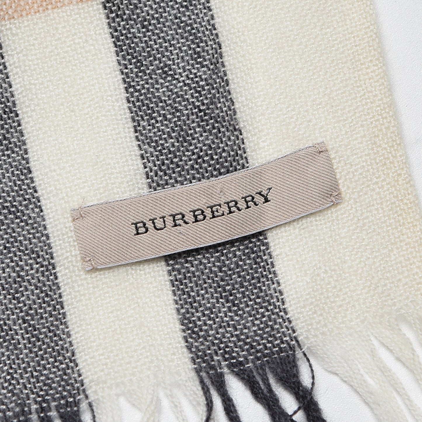 Merino Wool Cashmere Check Lightweight Scarf Ivory