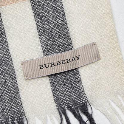 Burberry Merino Wool Cashmere Check Lightweight Scarf Ivory 5 of 6