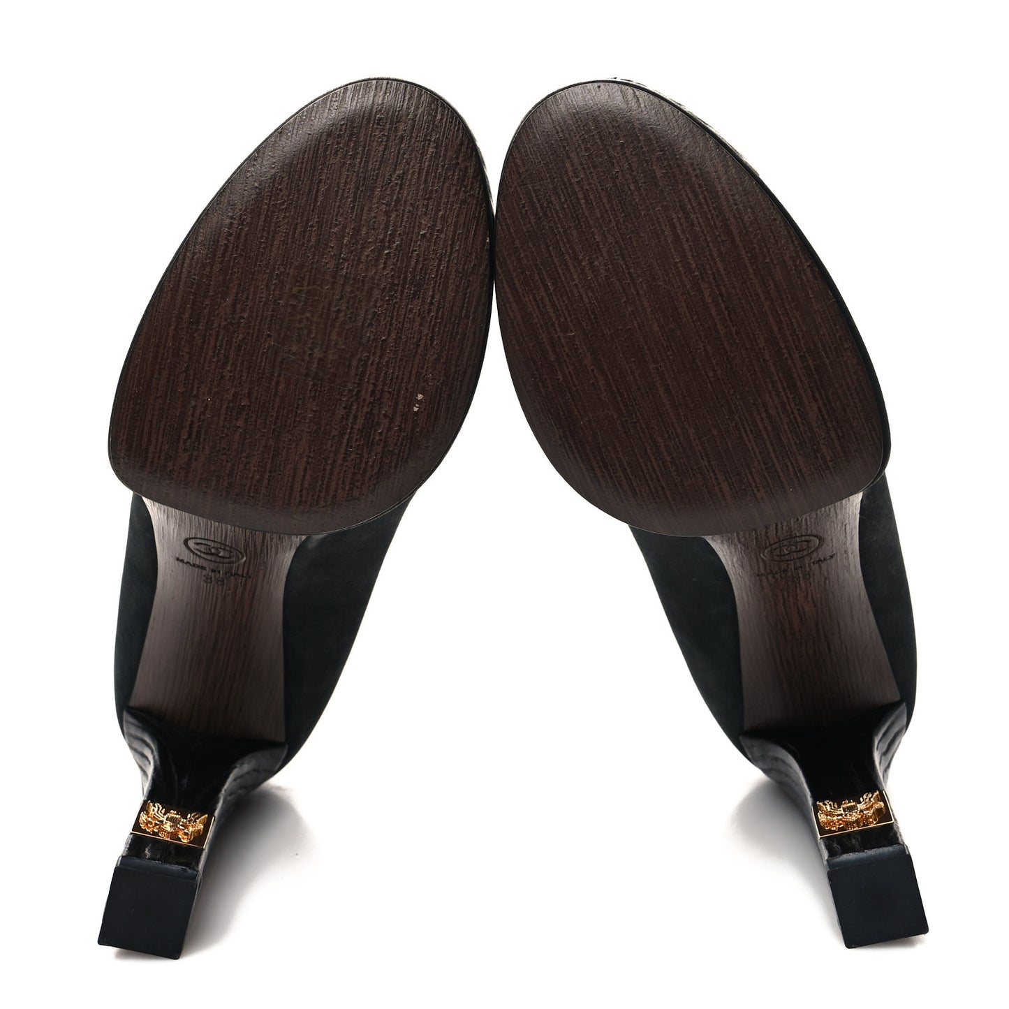 Wax Suede Wood Pumps 38 Black Brown