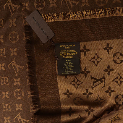 Louis Vuitton Silk Wool Monogram Shine Shawl Marron 5 of 5