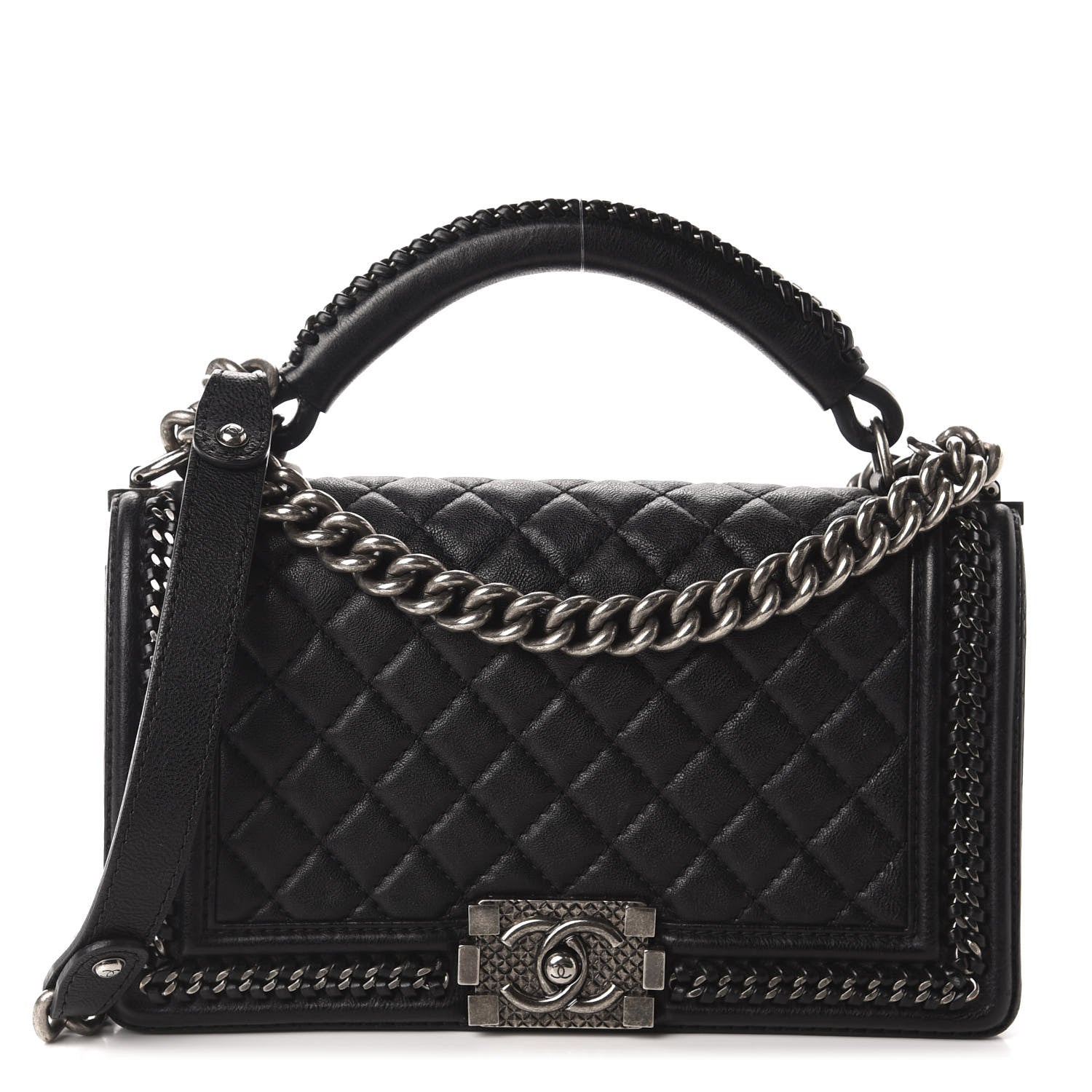 Chanel Calfskin Quilted Medium Boy Top Handle Flap Black 1 of 11