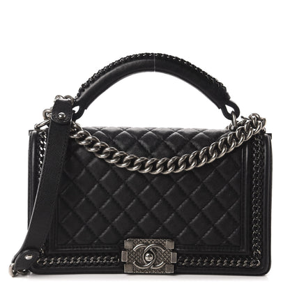 Chanel Calfskin Quilted Medium Boy Top Handle Flap Black 1 of 11