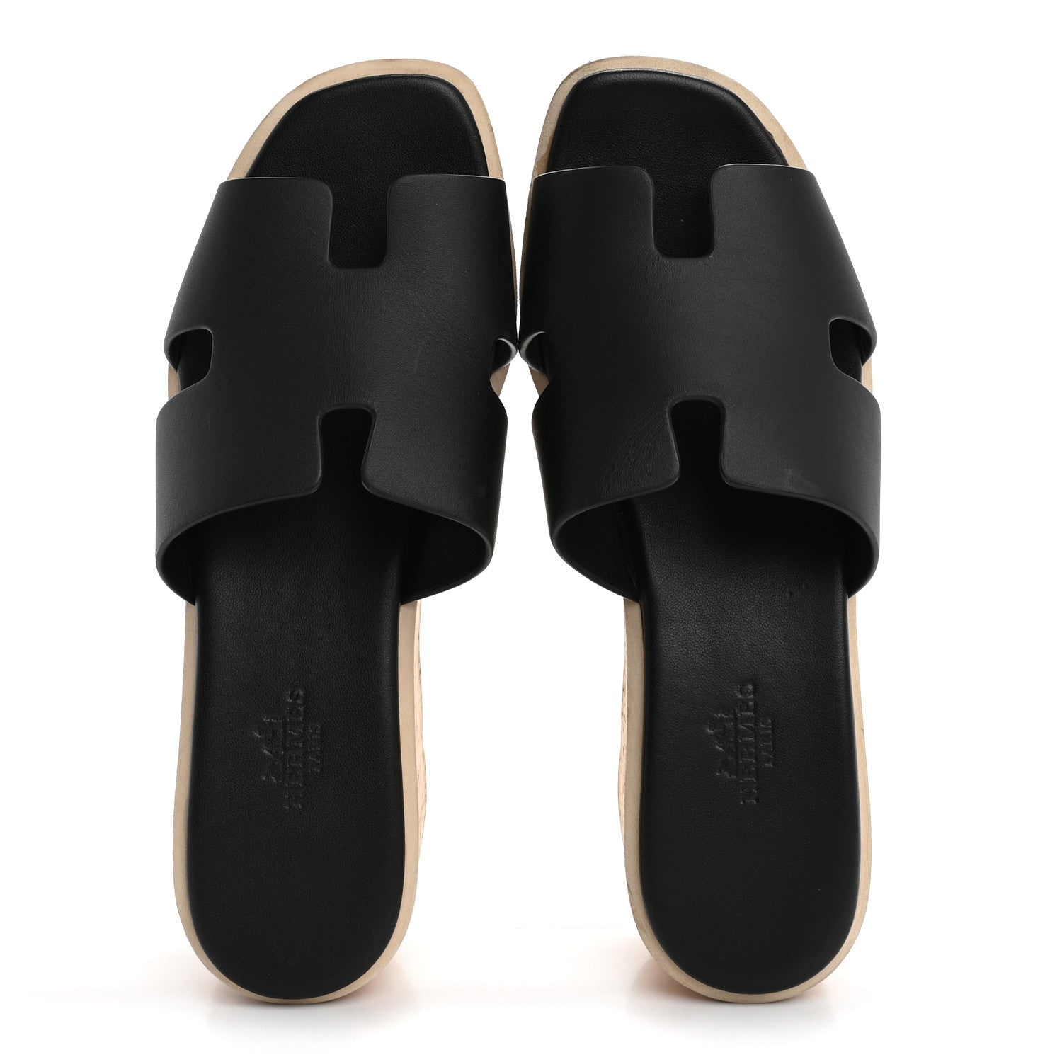 Hermes Calfskin Cork Eze 30 Sandals 36 Black 2 of 12