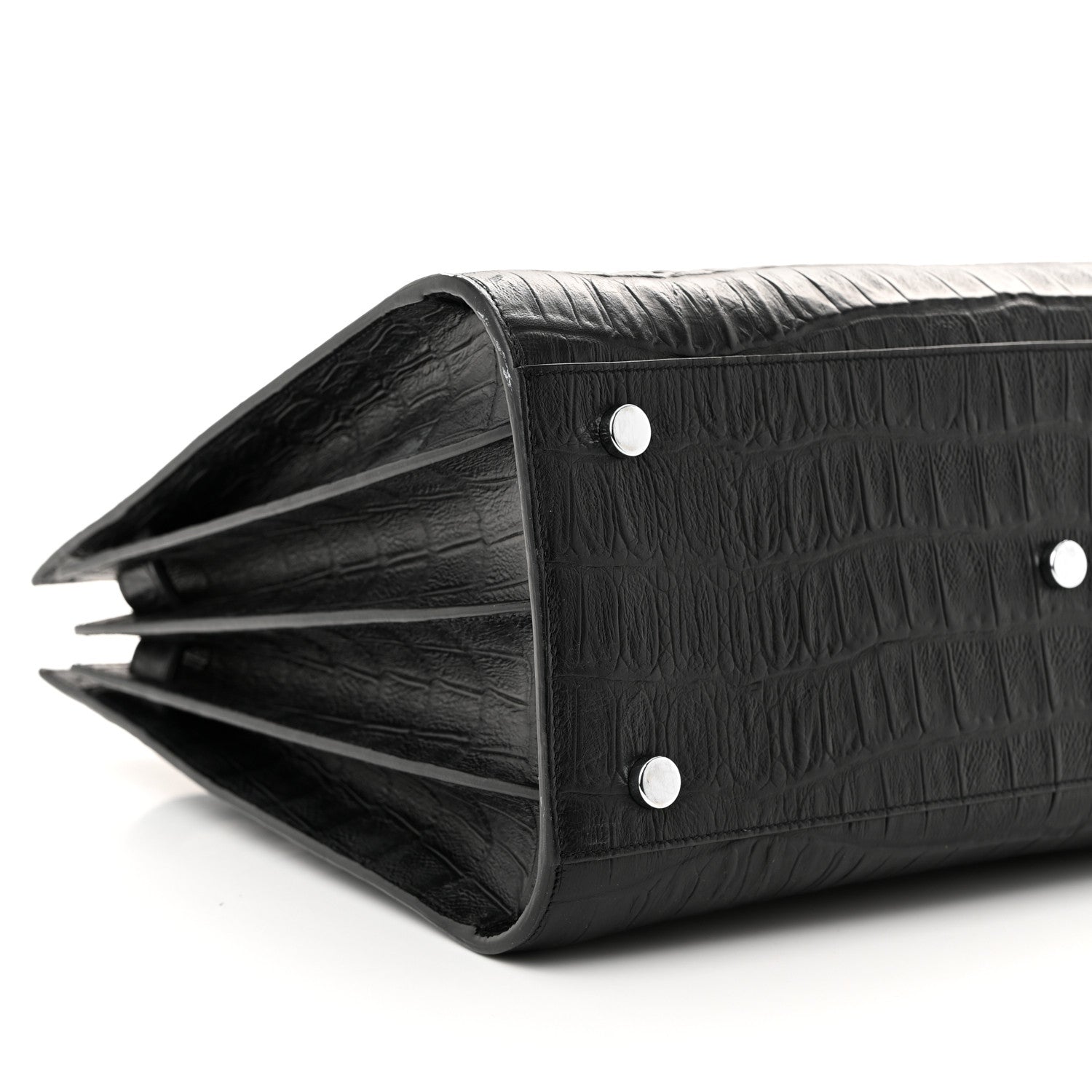 Saint Laurent Calfskin Crocodile Embossed Small Sac de Jour Black 9 of 12