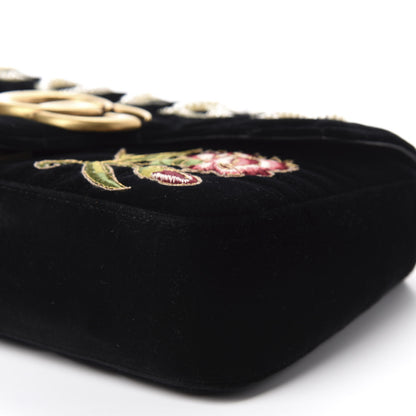 Gucci Velvet Matelasse Loved Embroidered Medium GG Marmont Shoulder Bag Black 7 of 10