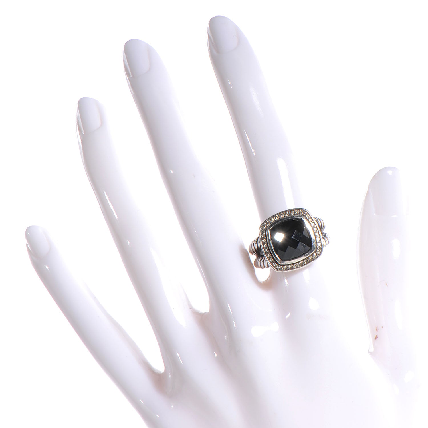 David Yurman Sterling Silver Diamond Black Onyx 7mm Petite Albion Ring 54 7 2 of 5