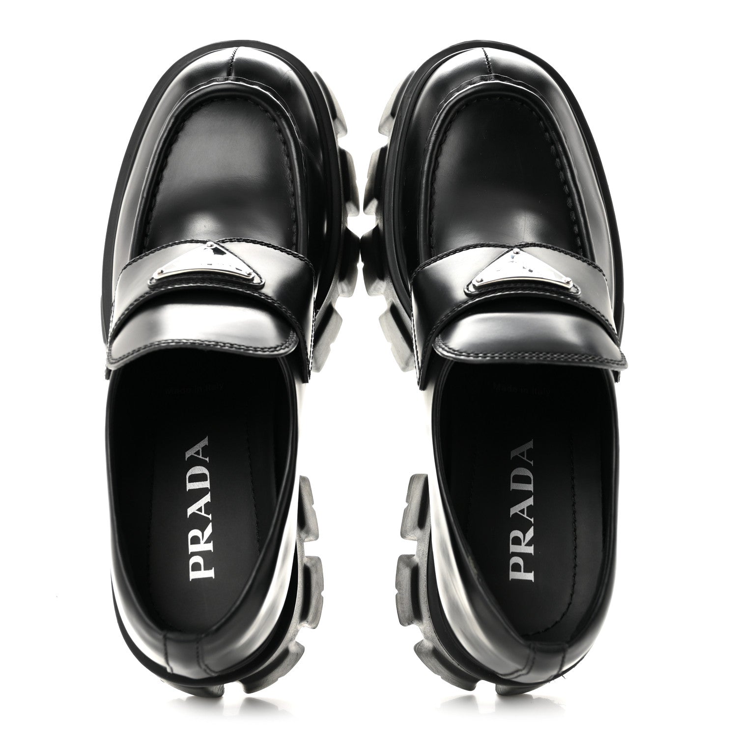 Prada Spazzolato Rois Metal Triangle Logo Monolith 55mm Loafers 39 Black 2 of 10