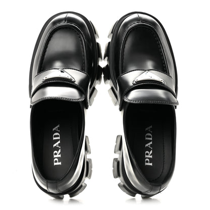 Prada Spazzolato Rois Metal Triangle Logo Monolith 55mm Loafers 39 Black 2 of 10