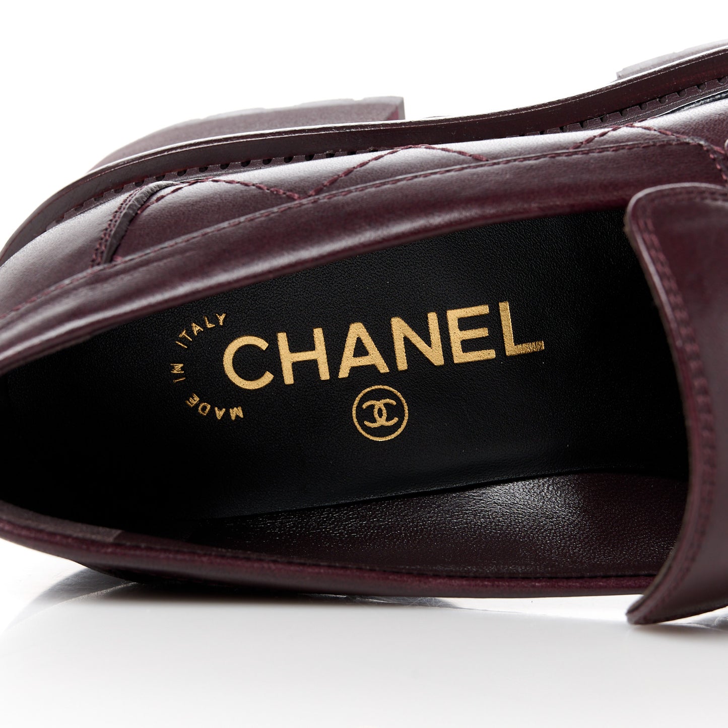 Calfskin Quilted CC Mocassin Loafers 36.5 Dark Purple