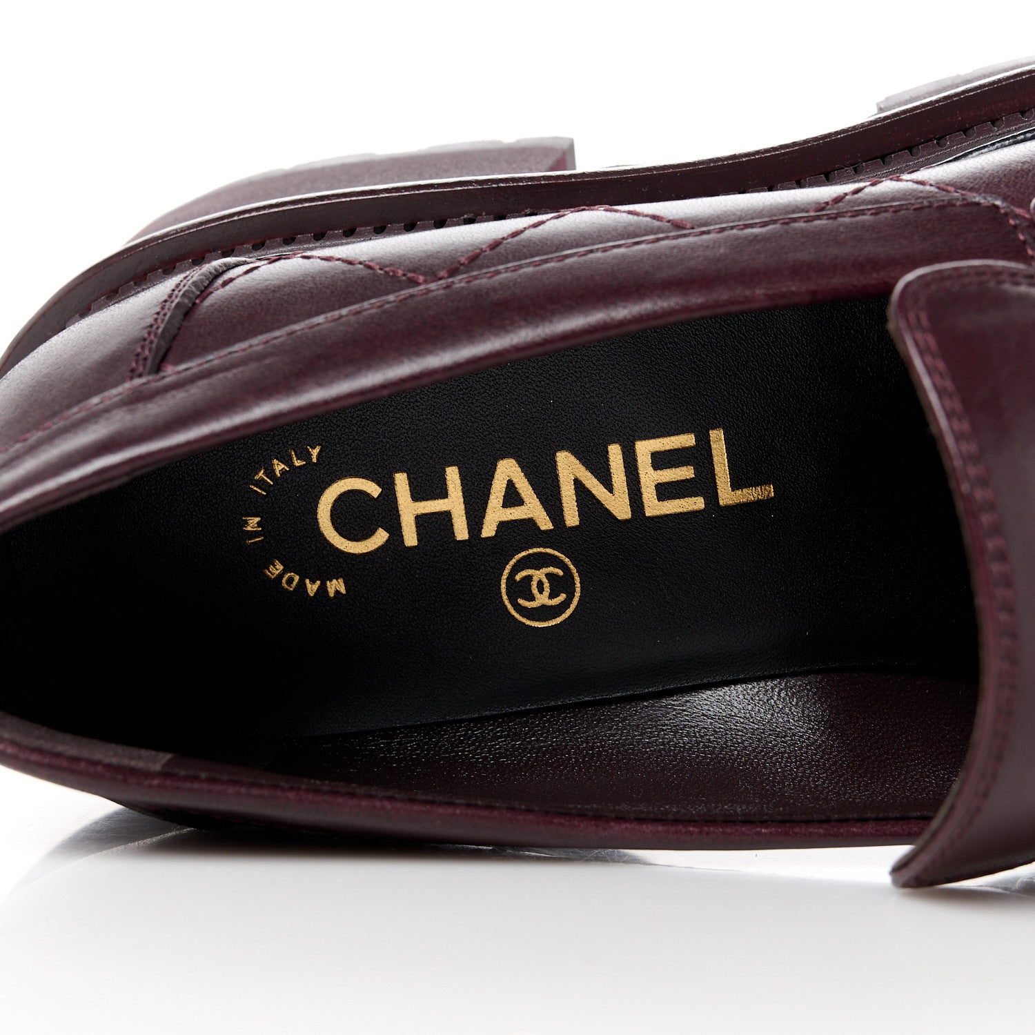 Chanel Calfskin Quilted CC Mocassin Loafers 36.5 Dark Purple 9 of 11