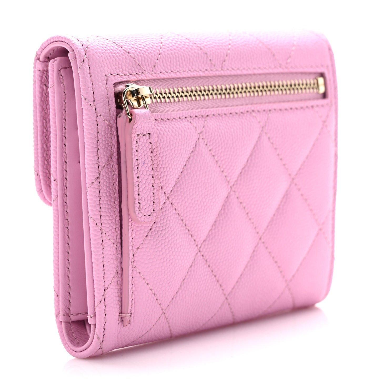 Caviar Quilted Compact Flap Wallet Pink