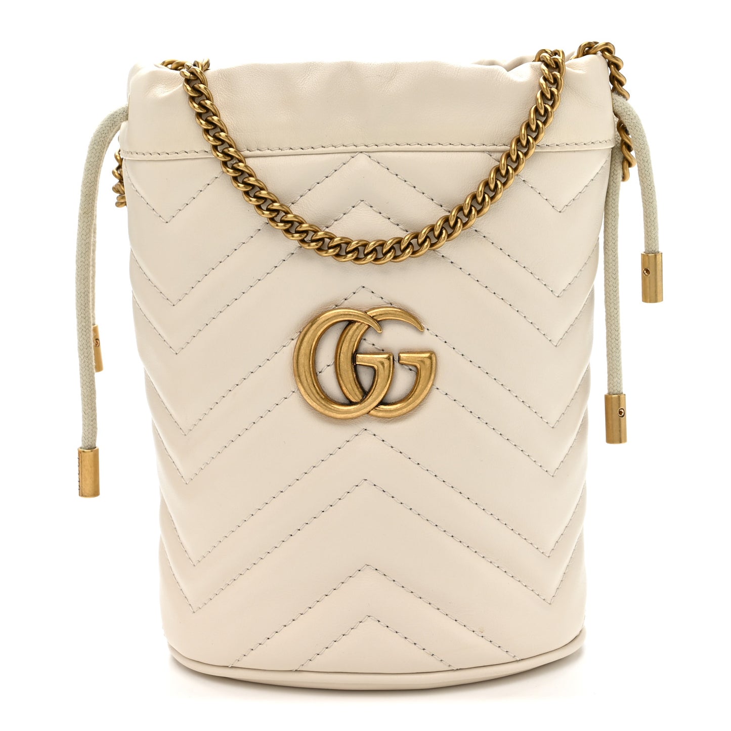 Calfskin Matelasse Mini GG Marmont 2.0 Bucket Bag White