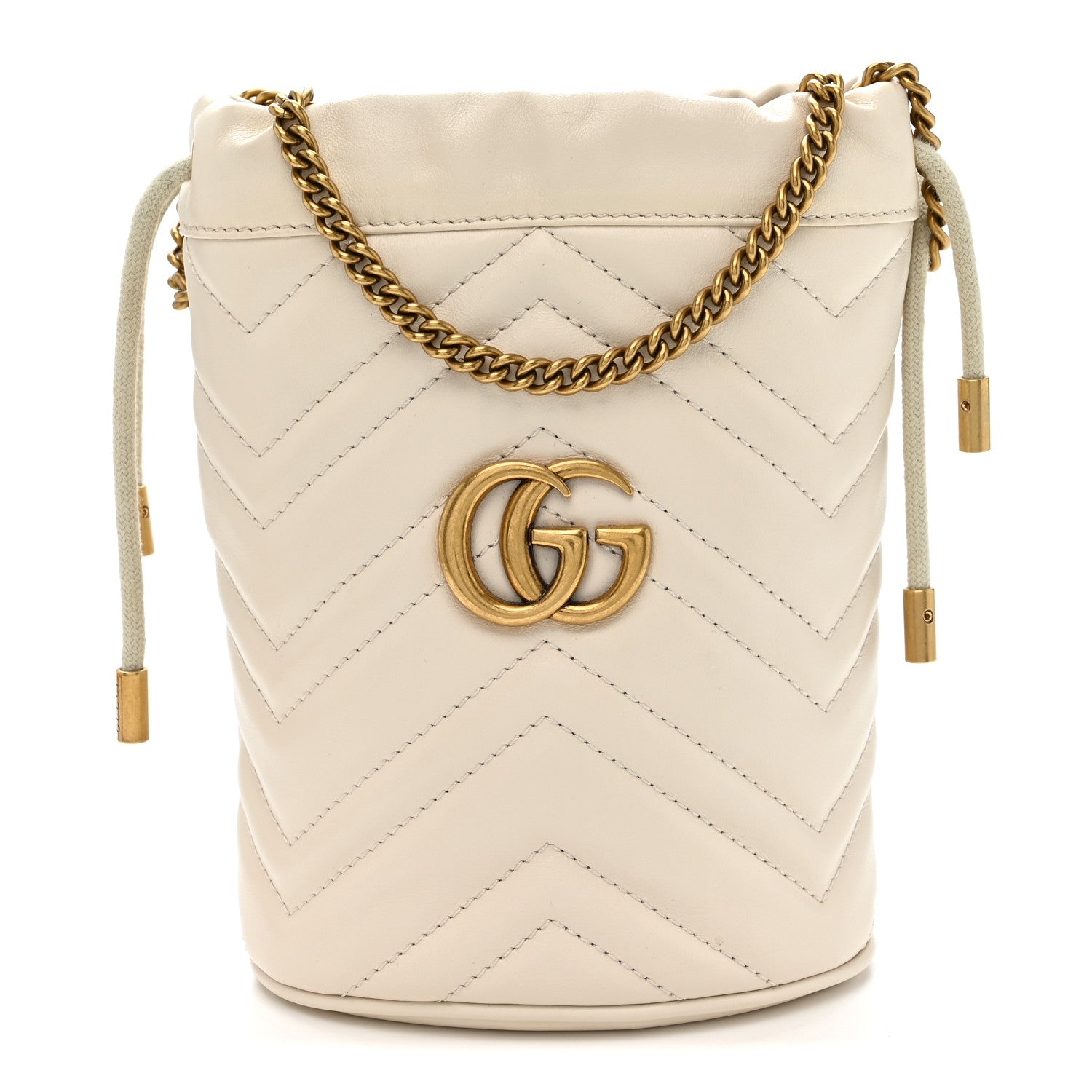 Gucci Calfskin Matelasse Mini GG Marmont 2.0 Bucket Bag White 1 of 11