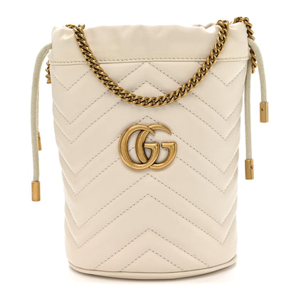 Gucci Calfskin Matelasse Mini GG Marmont 2.0 Bucket Bag White 1 of 11