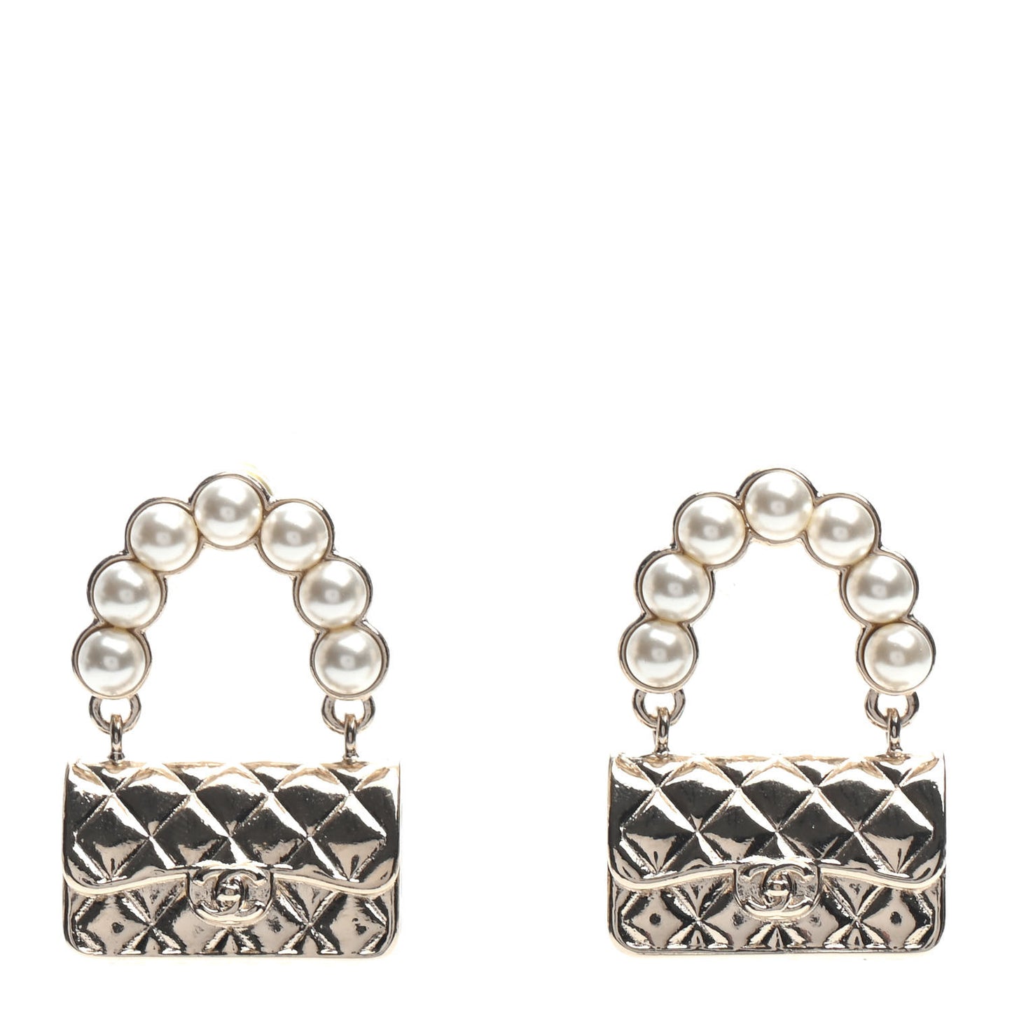 Pearl Quilted CC Flap Bag Earrings Gold