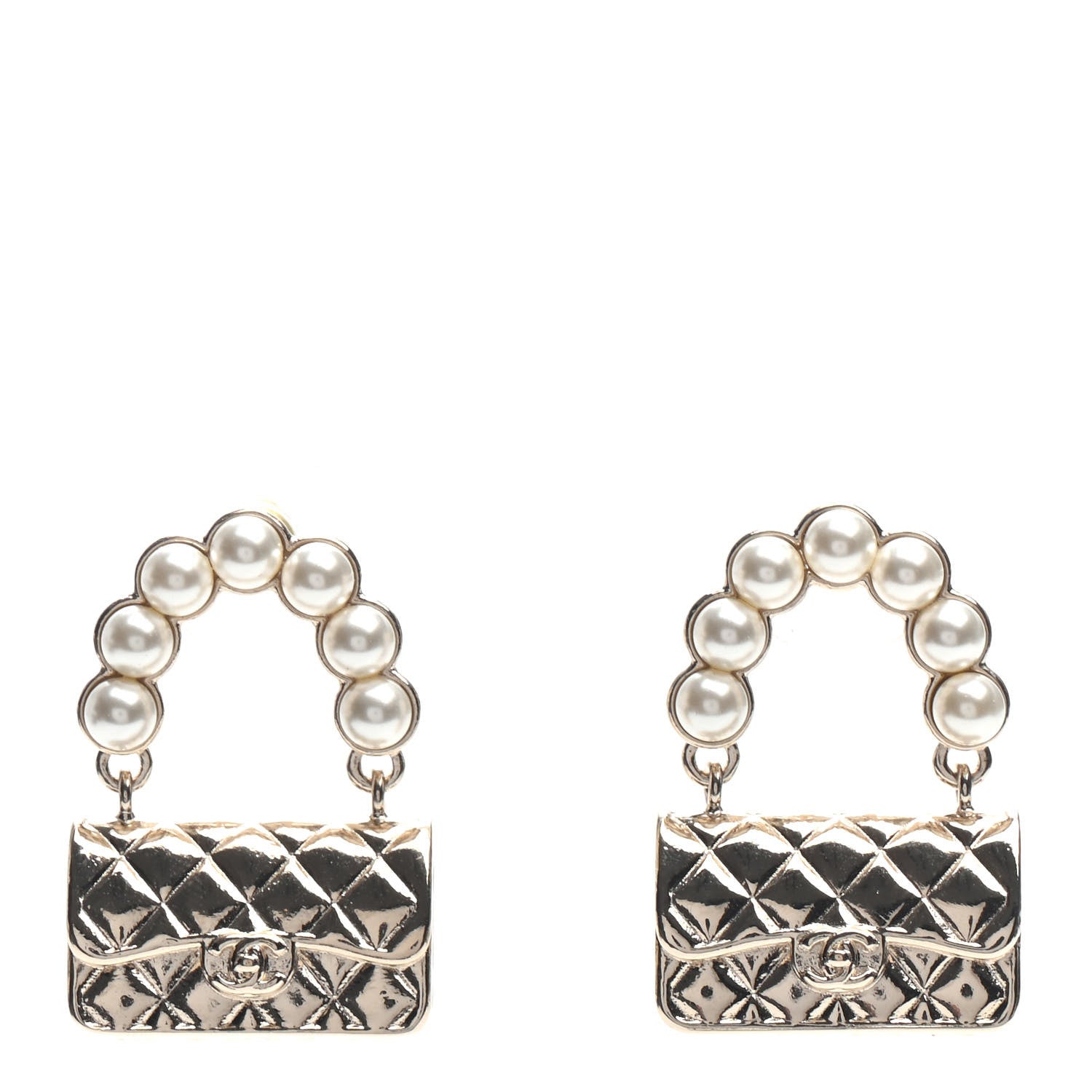 Chanel Pearl Quilted CC Flap Bag Earrings Gold 1 of 4