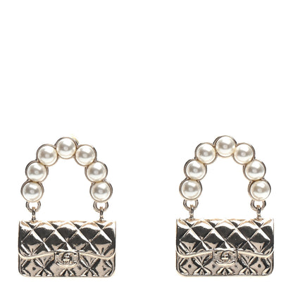 Chanel Pearl Quilted CC Flap Bag Earrings Gold 1 of 4