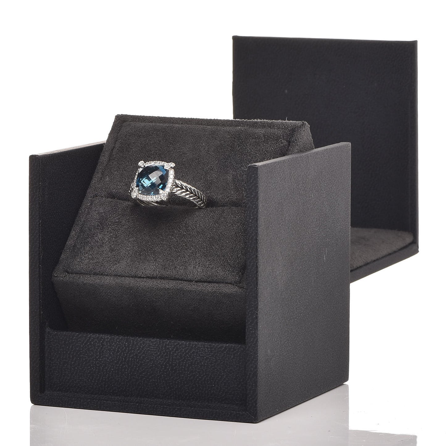 Sterling Silver Diamond Hampton Blue Topaz 9mm Chatelaine Pave Bezel Ring 54 6.75