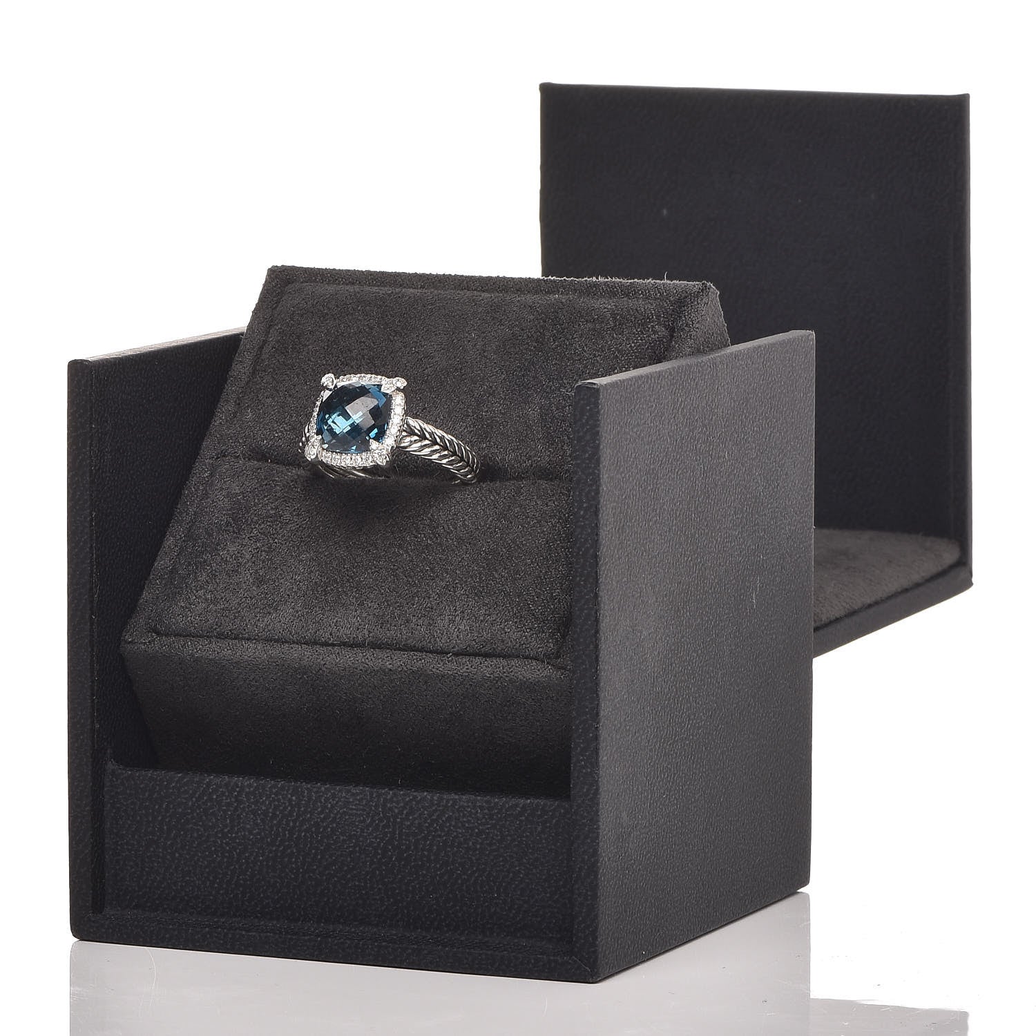 David Yurman Sterling Silver Diamond Hampton Blue Topaz 9mm Chatelaine Pave Bezel Ring 54 6.75 7 of 7