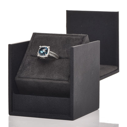 David Yurman Sterling Silver Diamond Hampton Blue Topaz 9mm Chatelaine Pave Bezel Ring 54 6.75 7 of 7