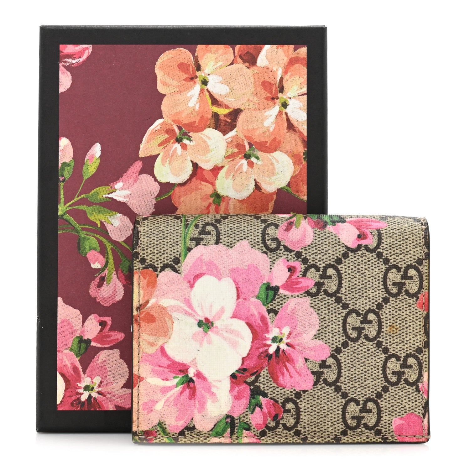 Gucci GG Supreme Monogram Blooms Card Case Wallet Beige Multicolor Dry Rose 11 of 11