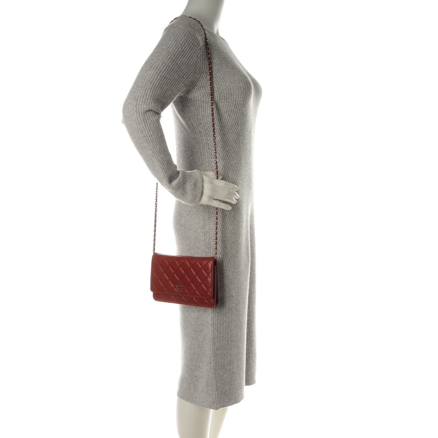 Chanel Lambskin Quilted Wallet On Chain WOC Red 2 of 8