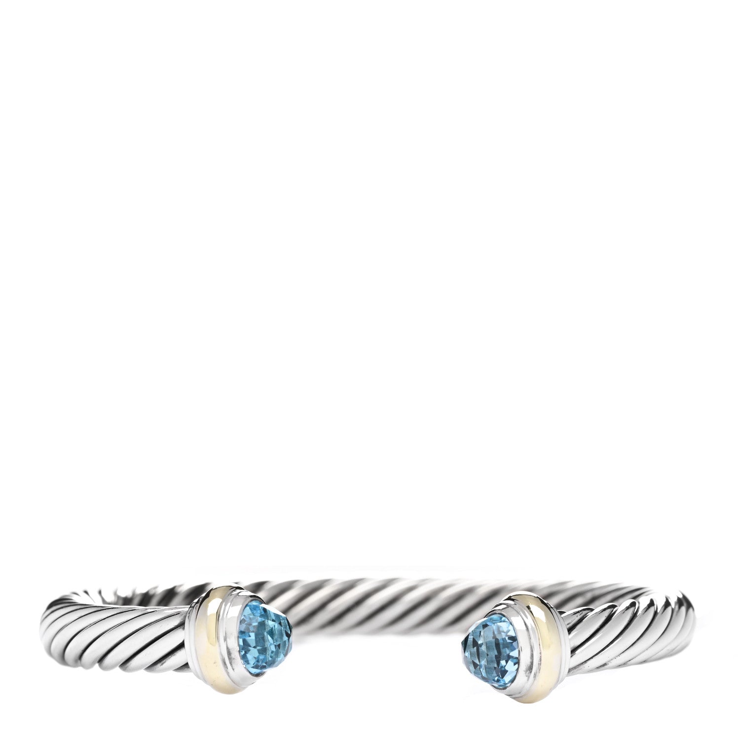 David Yurman Sterling Silver 14K Yellow Gold Blue Topaz 7mm Cable Classics Bracelet 1 of 3
