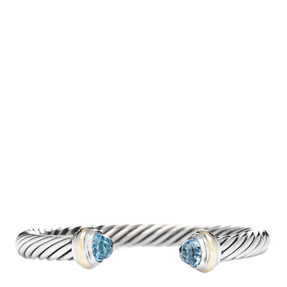 David Yurman Sterling Silver 14K Yellow Gold Blue Topaz 7mm Cable Classics Bracelet 1 of 3