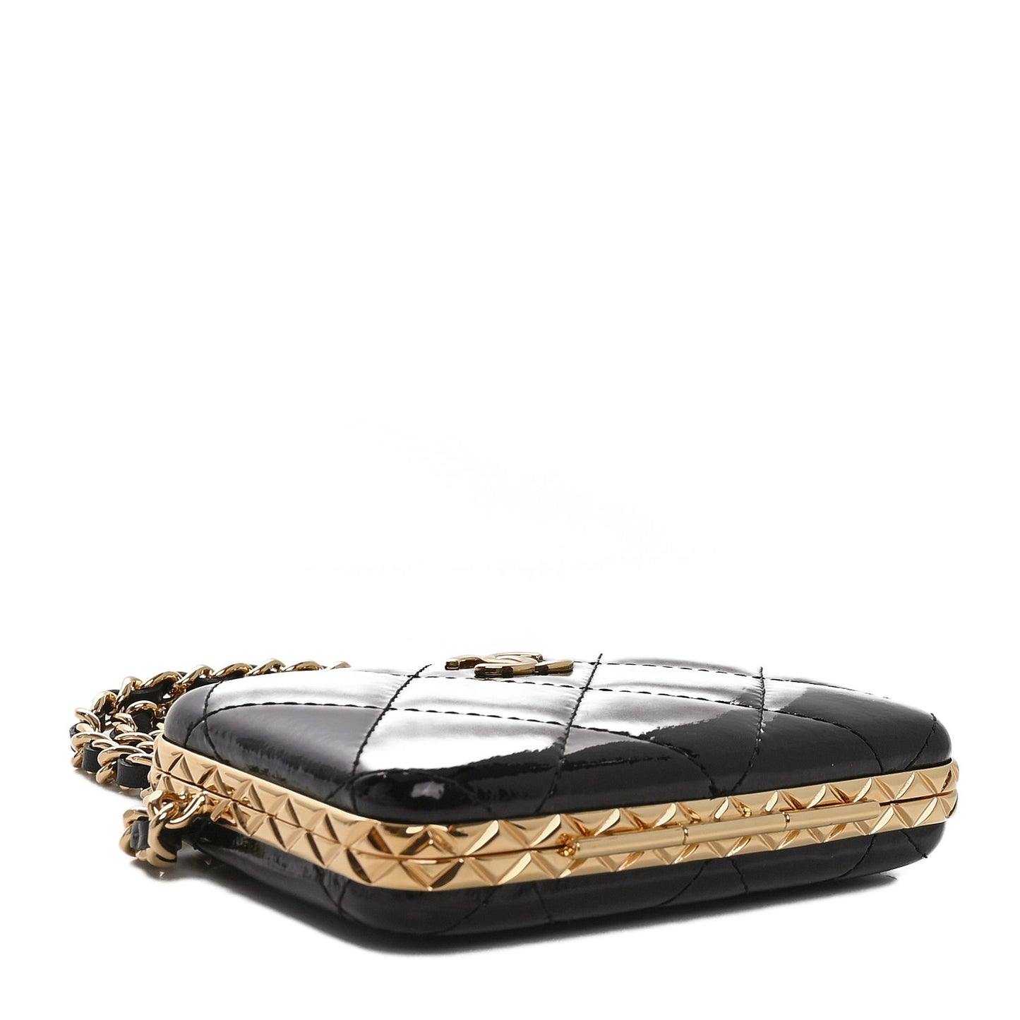 Glazed Goatskin Quilted Small Box With Chain Black