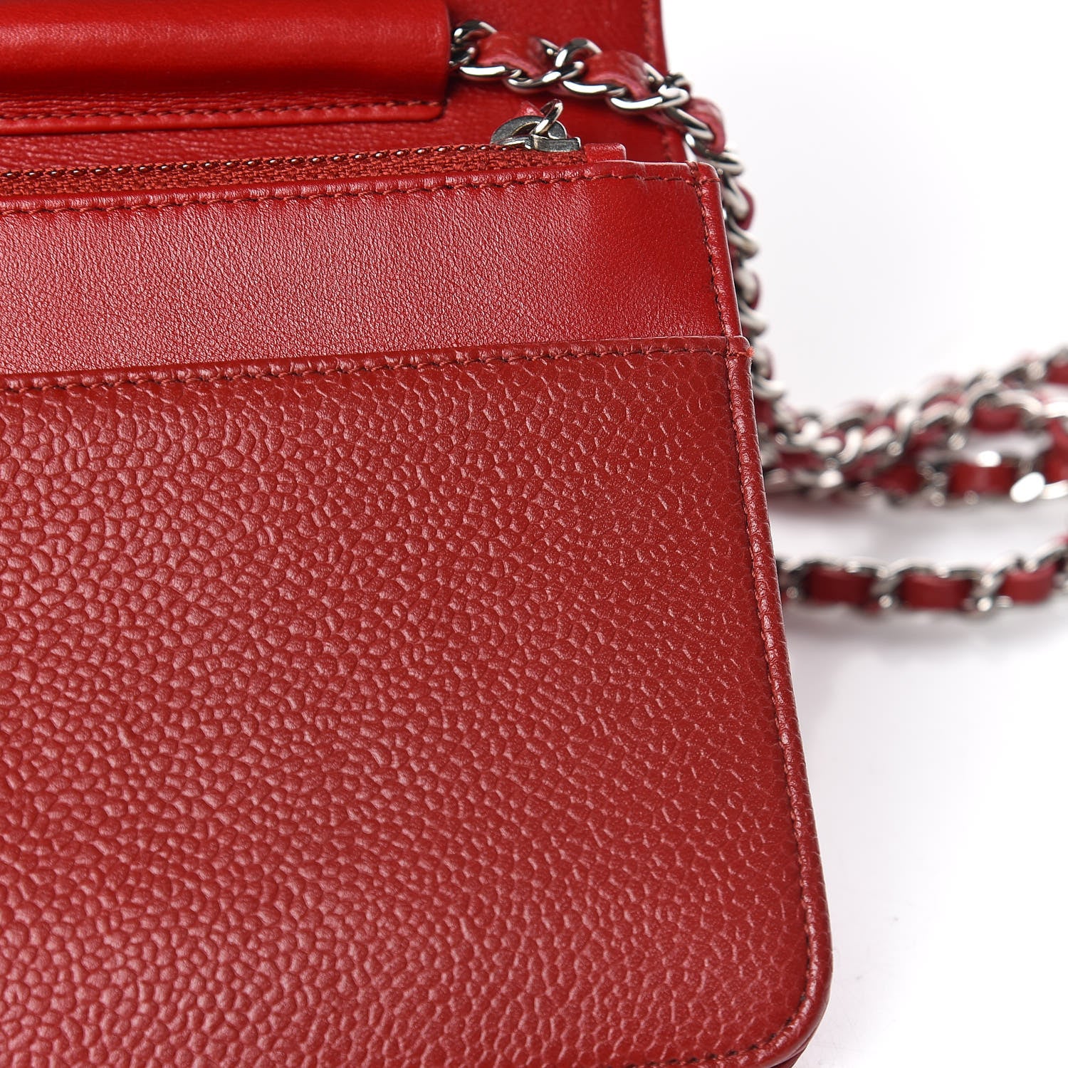 Chanel Caviar Timeless CC Wallet On Chain WOC Red 13 of 14