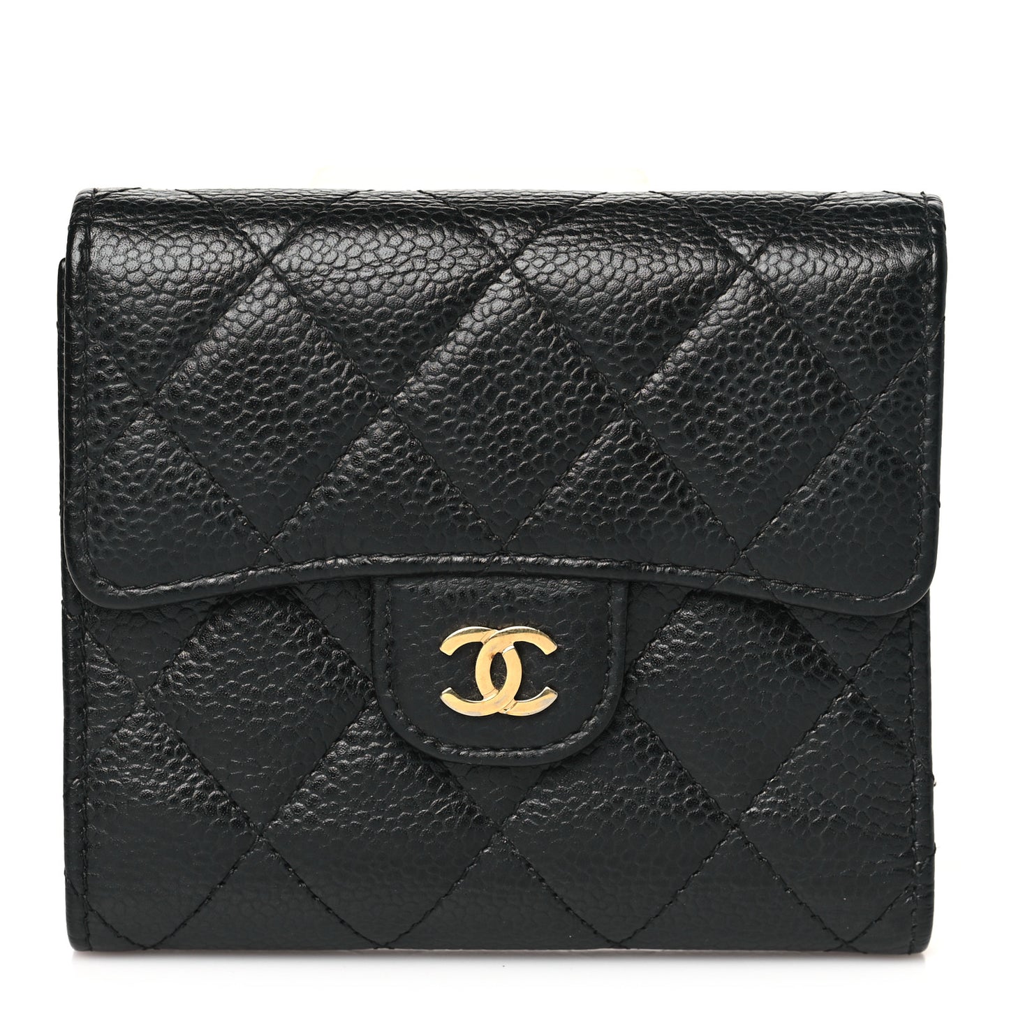 Caviar Quilted Compact Flap Wallet Black
