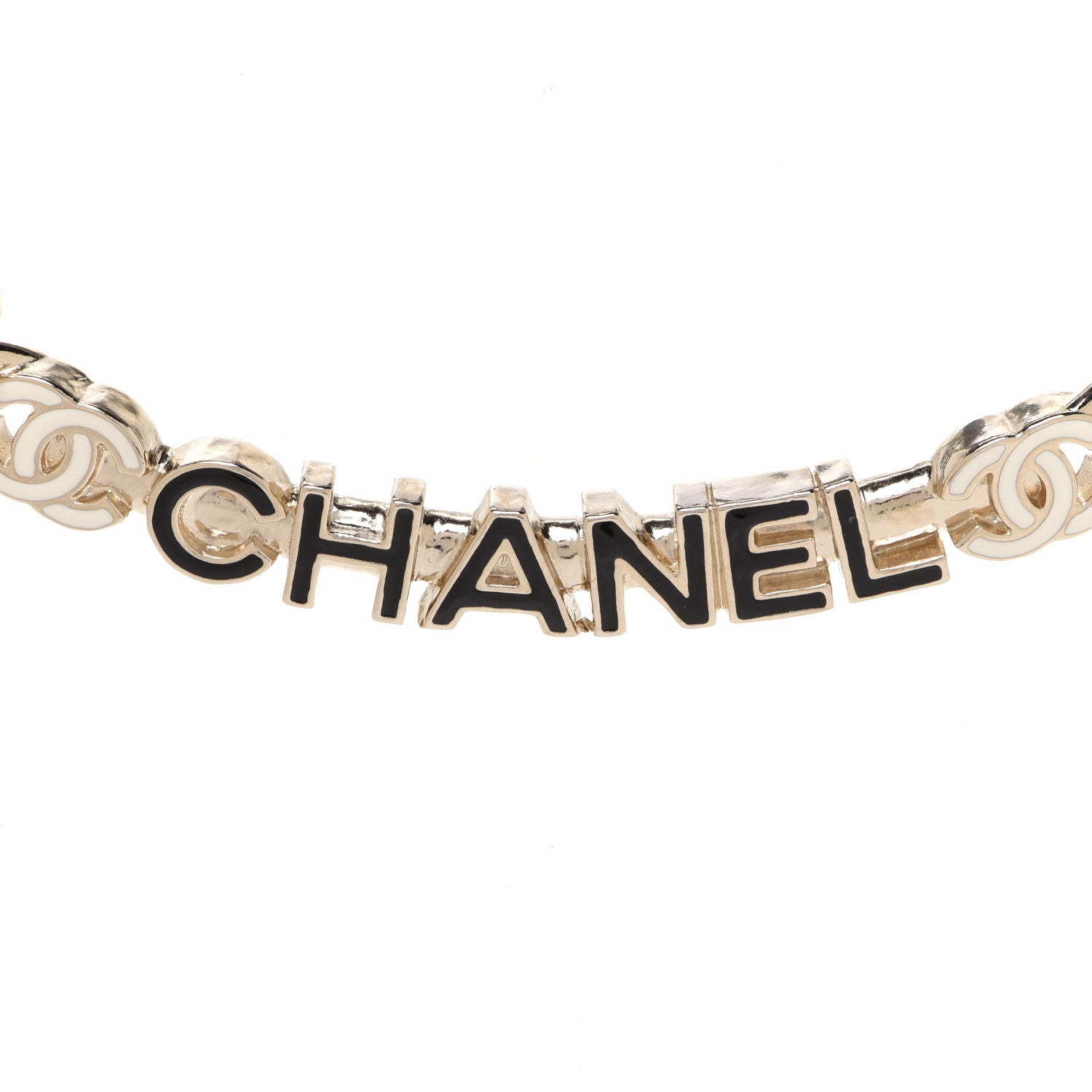 Chanel Enamel Metal Logo Choker Necklace Gold White Black 3 of 5