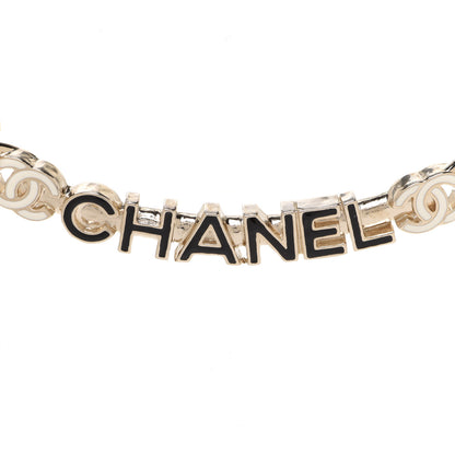 Chanel Enamel Metal Logo Choker Necklace Gold White Black 3 of 5