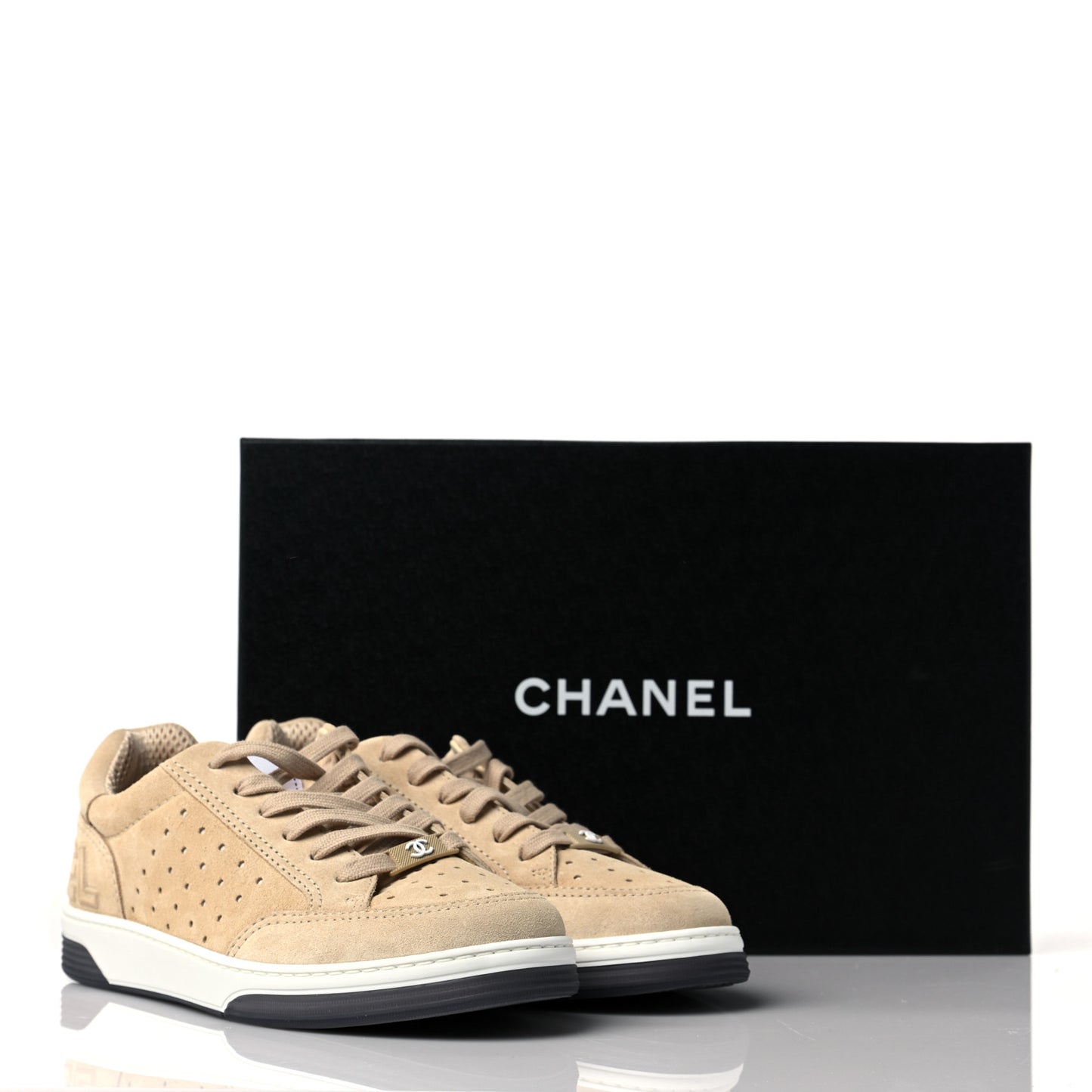 Suede Calfskin Logo Sneakers 37.5 Beige