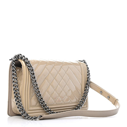 Chanel Patent Chevron Quilted New Medium Boy Flap Light Beige 2 of 6