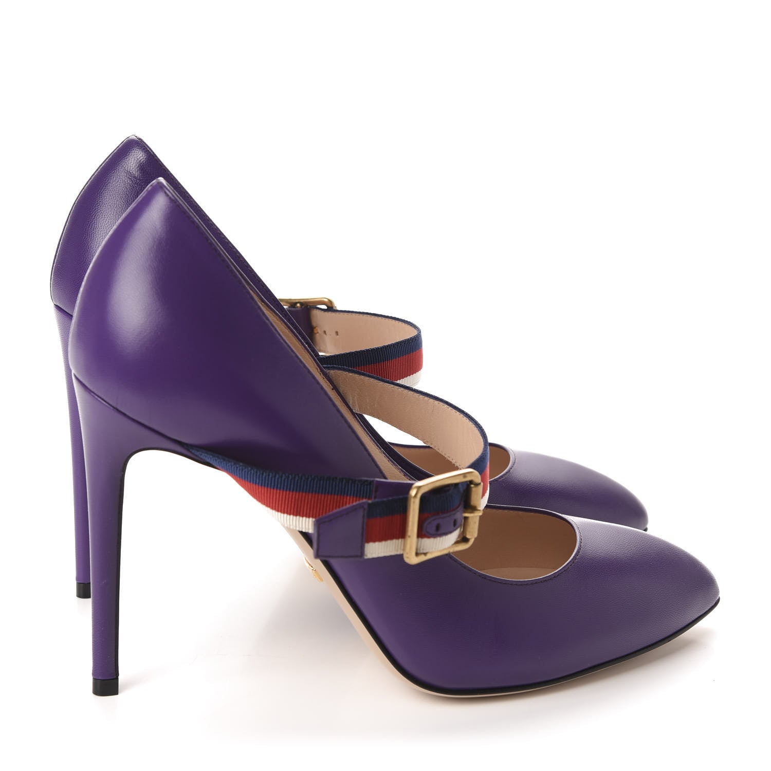 Gucci Malaga Kid Sylvie High Heel Pumps 39.5 Shine Purple 4 of 10