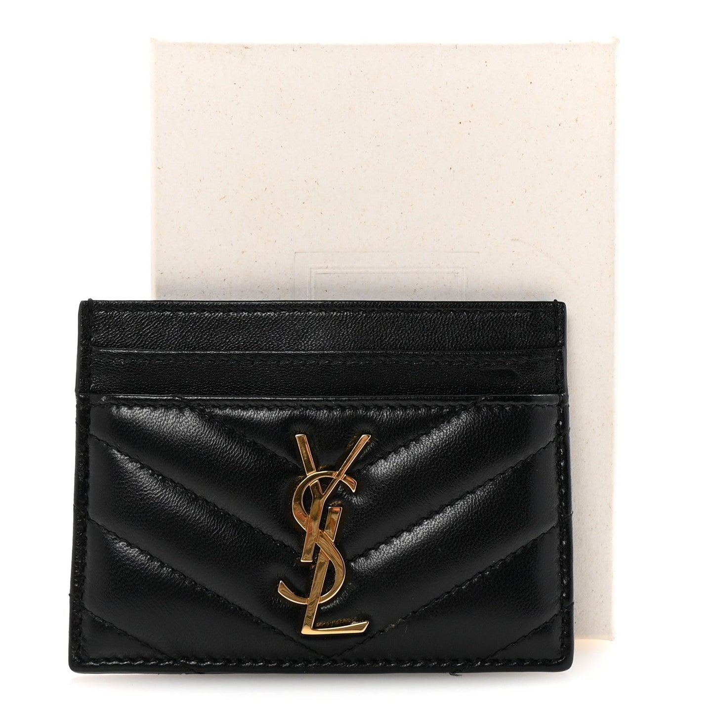 Lambskin Matelasse Chevron Monogram Credit Card Case Black